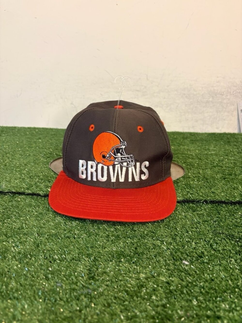 Vintage Cleveland Browns hat cap snap back brown orange Logo 7 blockhead mens